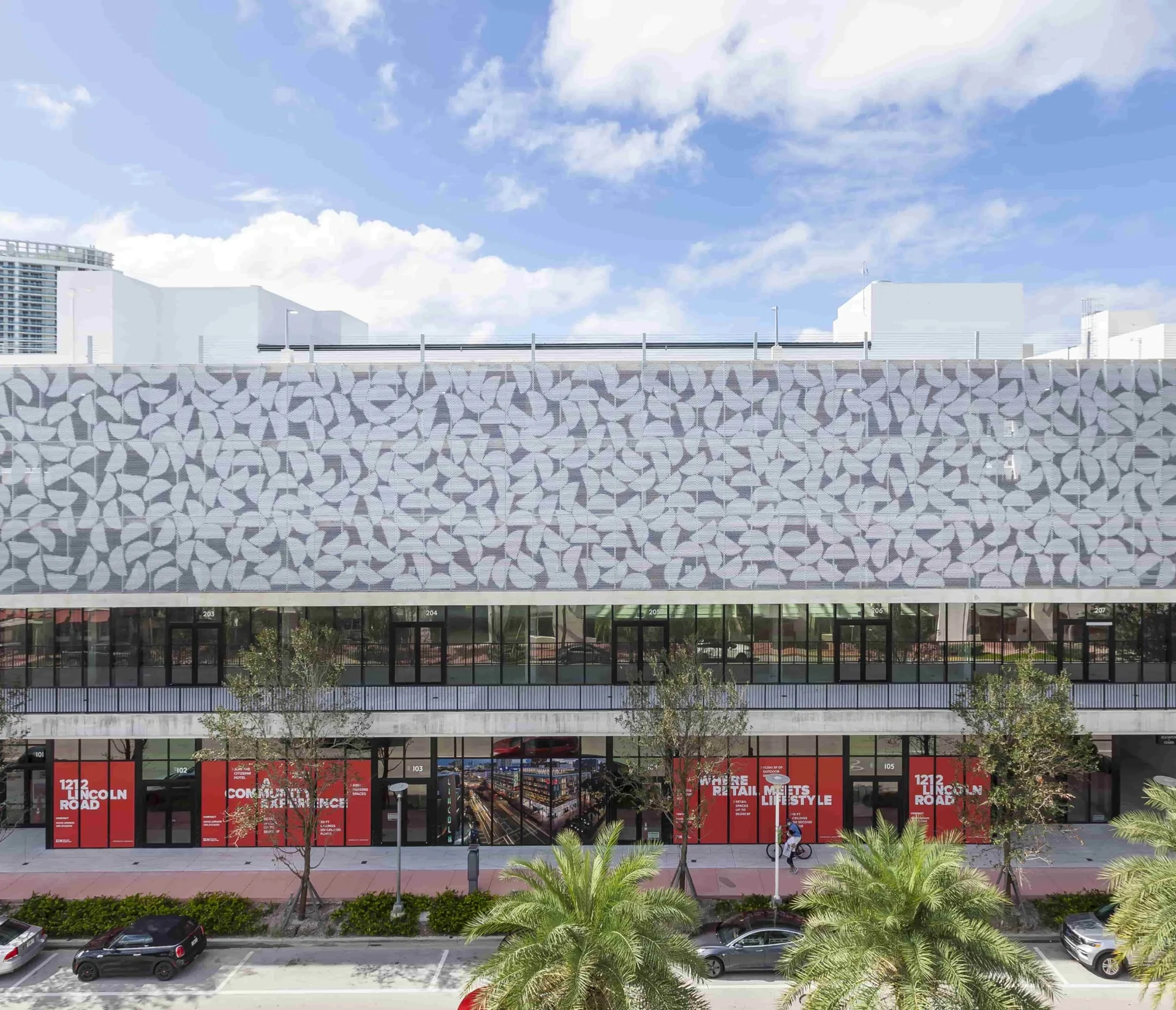 Patterned architectural metal screen facade