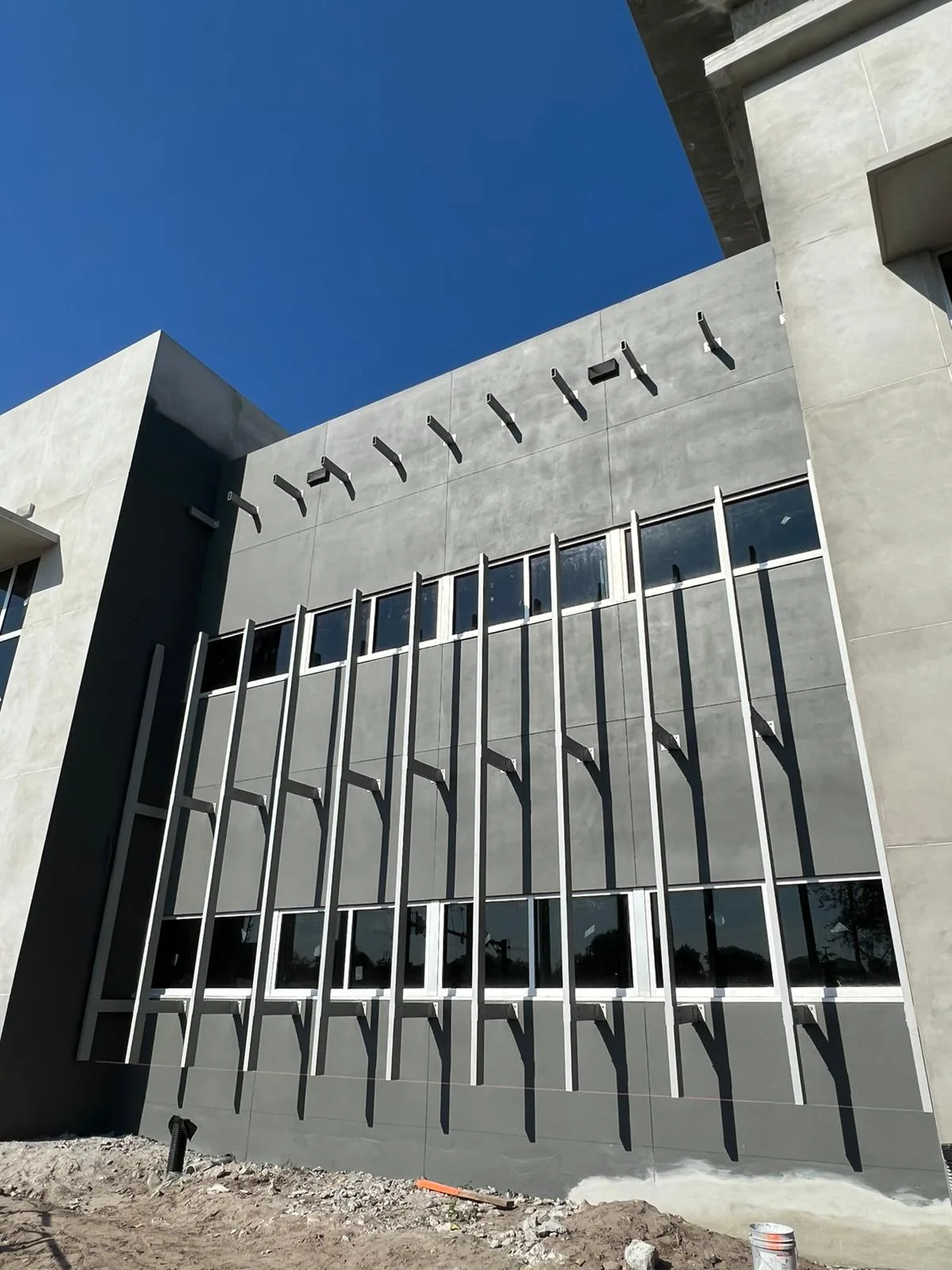 Architectural facade framing installation during field execution